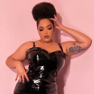 Miss Kitty Maneater Top in Black Vinyl - Vixen by Micheline Pitt